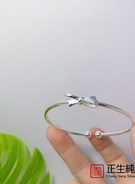 正生s999纯银蝴蝶结手镯日系简约小清新在逃公主可爱少女闺蜜礼物