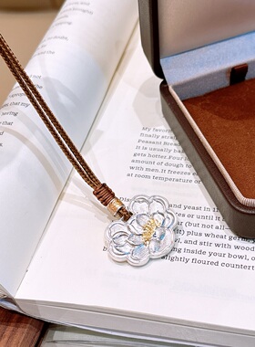 香港正生纯银999足银描金莲花牡丹浮雕双面送女友礼物挂坠绳项链