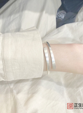 香港正生s999纯银时尚拉丝交叉手镯女足银冷淡风小红书推荐女饰品