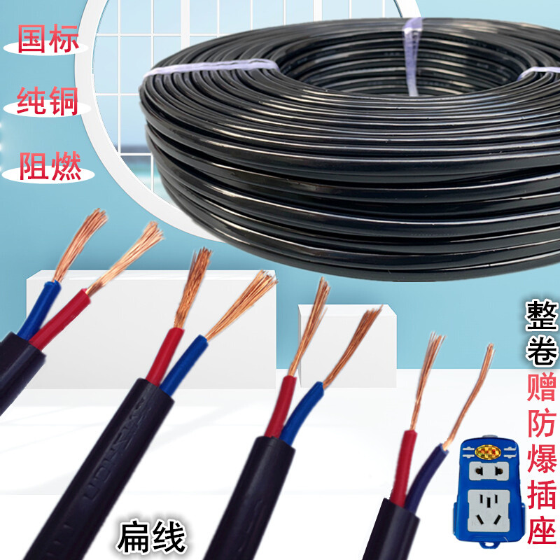 纯铜国标软电线RVV双芯2x0.5/0.75/1.5/2.5平方两芯多股软护套线 - 图0