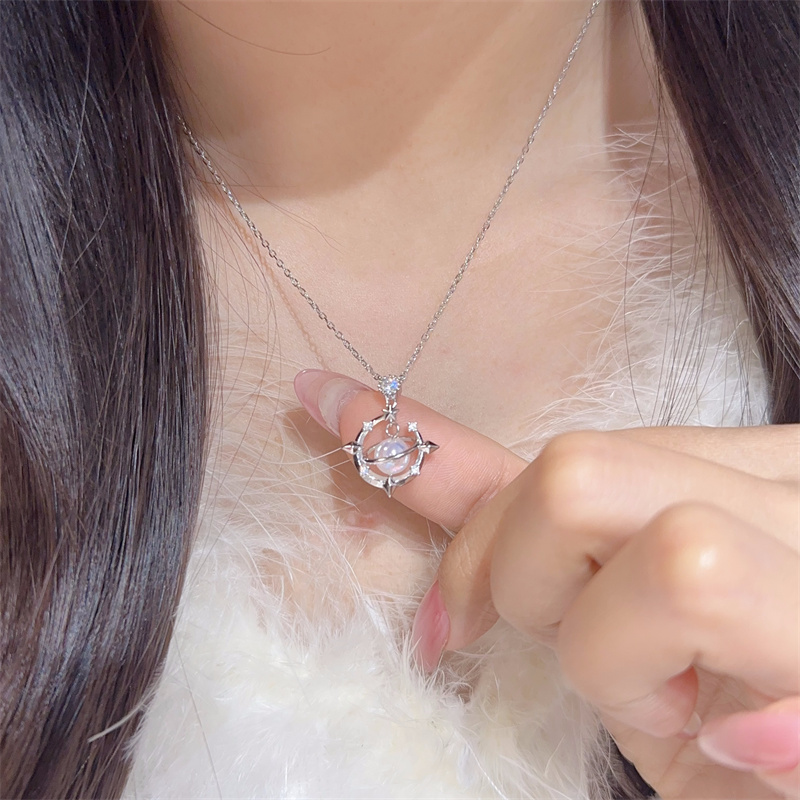 珍珠土星纯银项链女款轻奢小众设计星球高级感送女生闺蜜生日礼物 - 图1