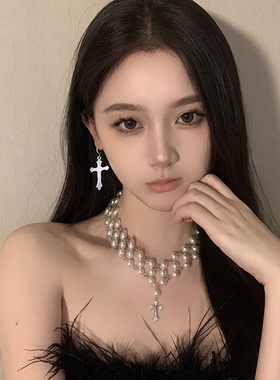 纯欲十字架珍珠叠戴项链女轻奢