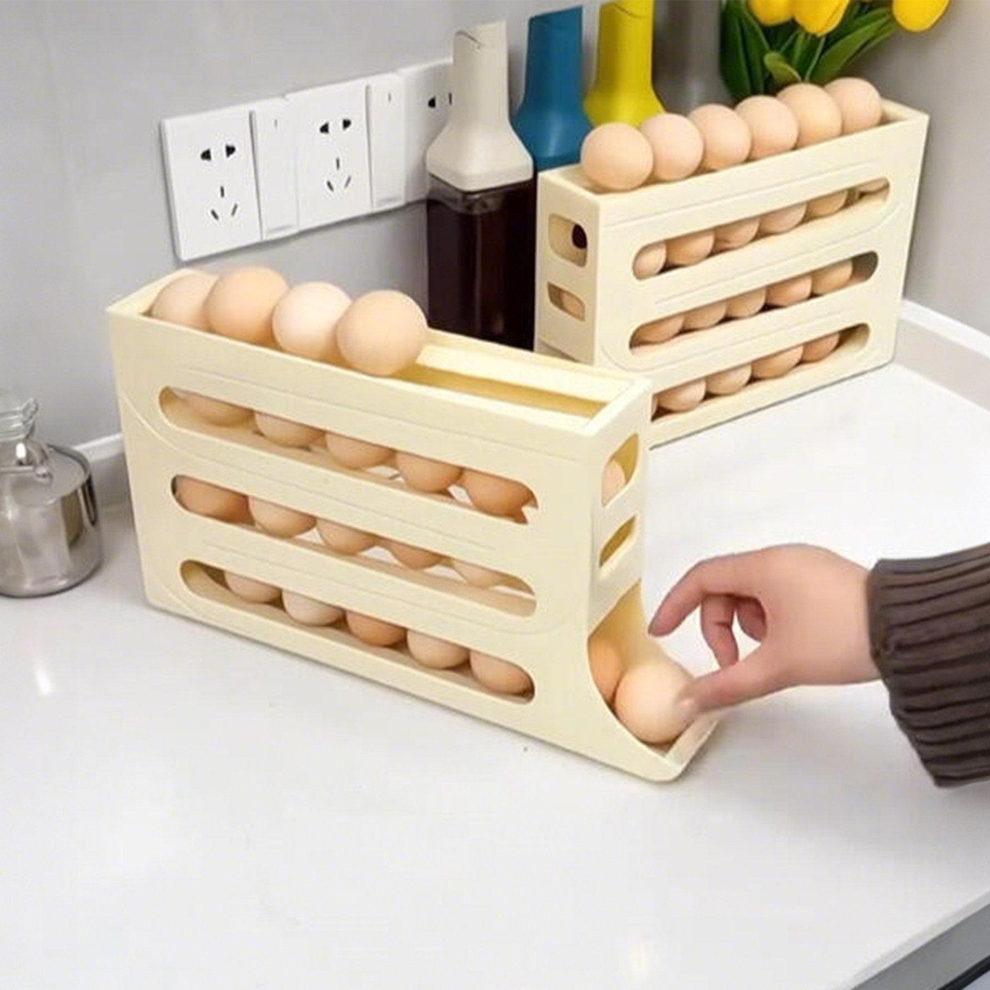 鸡蛋收纳盒冰箱侧放鸡蛋架自动滚蛋器大容量叠加便携保鲜盒蛋托,淘宝优惠券,粉丝福利购,淘宝优惠卷