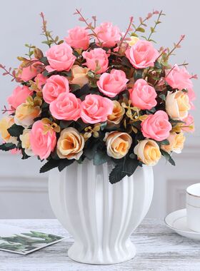 碎冰蓝玫瑰仿真花束绢花套装摆件客厅餐桌塑料假花干花盆栽摆设花