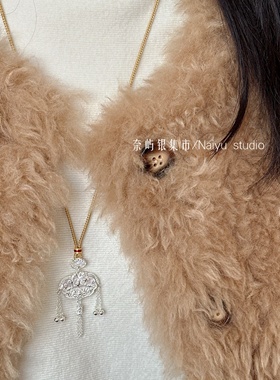 足银999蝴蝶莲花流苏银锁毛衣链