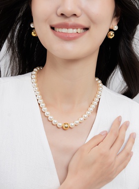 OUBIYABI欧比雅比 日出生日礼物女项链10mm施家珠高升金色珠颈链