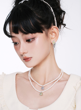 roole锆石吊坠珍珠双层少女千金