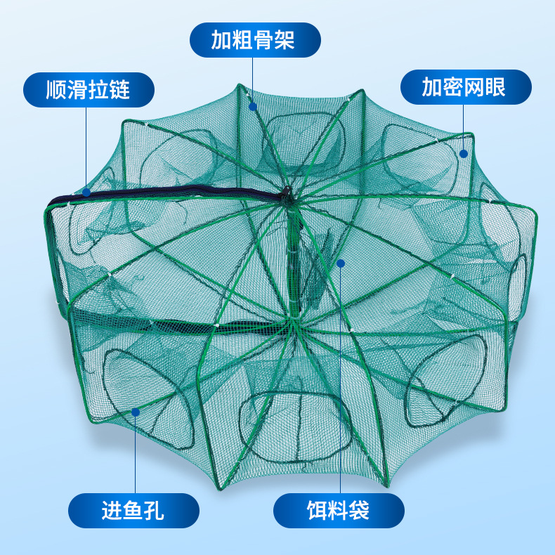 折叠虾笼捕鱼笼只进不出黄鳝渔网龙虾网笼捕虾网鱼网抓扑螃蟹鱼笼 - 图2