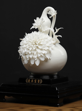 陶瓷花葫芦装饰摆件可定制祝福语