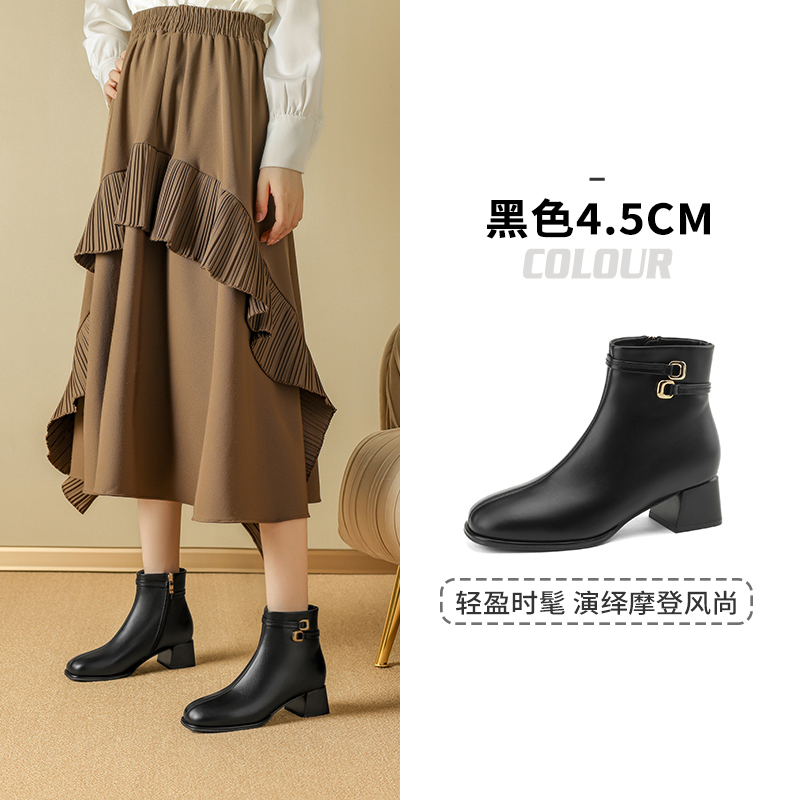 卓诗尼厚底马丁靴女骑士靴冬季辛新款粗跟英伦风时装靴加绒短靴