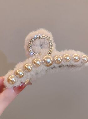 韩版珍珠毛绒鲨鱼夹发量多