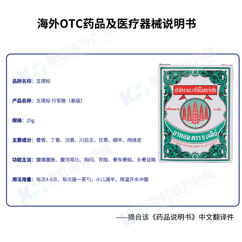 泰国五塔标行军散25g腹泻腹绞痛呕吐酸港版牌止泻药散胃寒五塔散 - 图3