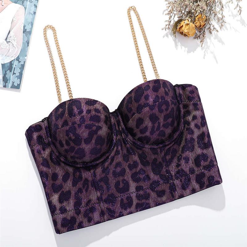 Leopard print suspender wear gold chain shoulder strap - 图1