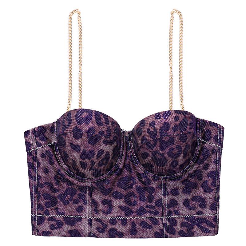 Leopard print suspender wear gold chain shoulder strap - 图2