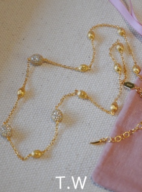 法式气质纯银镀金豆豆锁骨链