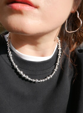 925纯银圆珠链女手工抛光项链