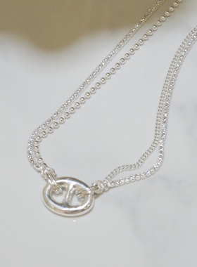 欧美风个性复古春夏新款通体925纯银choker双层几何猪鼻子项链女