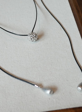 克拉项链925纯银磨砂圆球明星赵露思同款甜美一款多戴黑绳choker