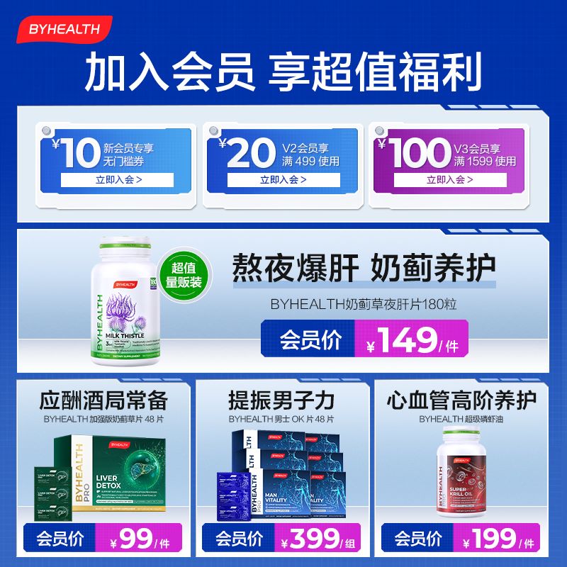 【自营】BYHEALTH汤臣倍健海外版奶蓟草护肝片120片熬夜应酬酒局