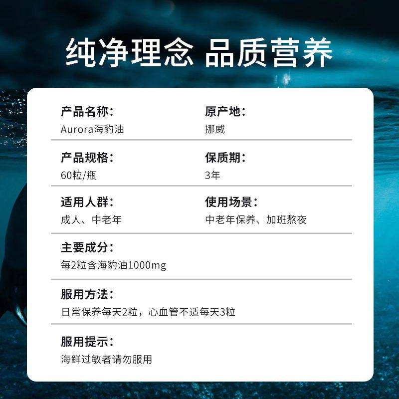 【自营】Aurora挪威进口海豹油胶囊守护心脑血管中老年鱼油DHA,淘宝优惠券,粉丝福利购,淘宝优惠卷