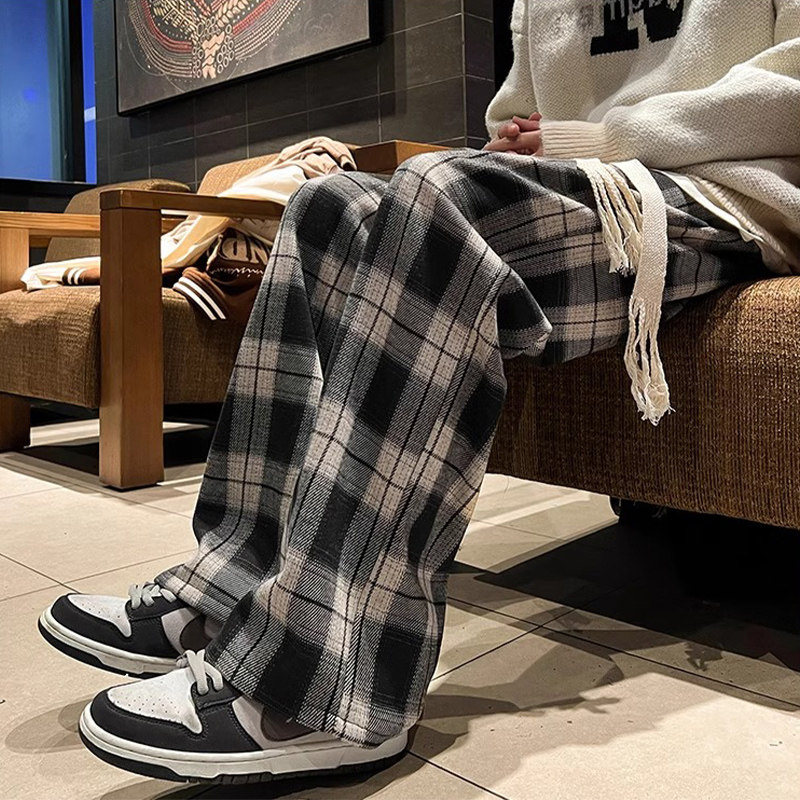 特大码300斤加绒裤子男女秋冬日系格子宽松阔腿垂感直筒休闲长裤2,淘宝优惠券,粉丝福利购,淘宝优惠卷