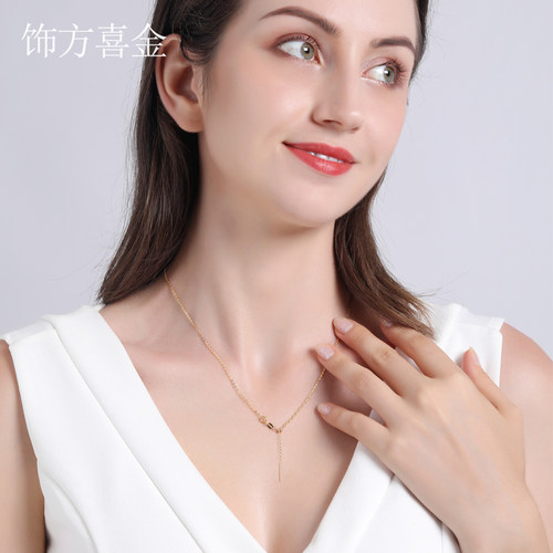 18K金项链女针式调节链玫瑰金彩金闪O字项链白金锁骨链DIY穿珍珠 - 图3