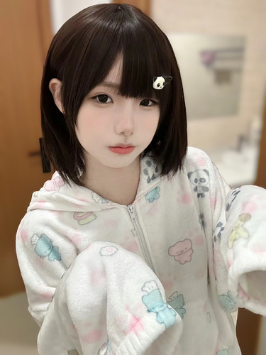 纤韵佳人假发女短发网红lolita齐刘海逼真头皮甜美日韩自然全头套 - 图0