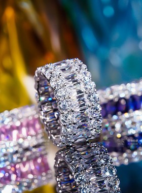 轻奢蓝钻豪华排钻戒指