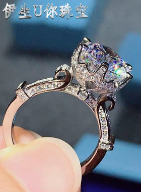 1克拉纯银进口D色莫桑石求婚戒指