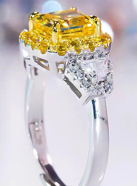 PRINGXY女小众方形黄钻戒指