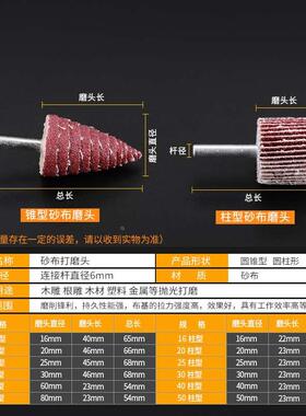 带柄百叶轮磨头砂纸6mm柄16-40电动抛光叶轮圆柱形锥形砂布打磨轮