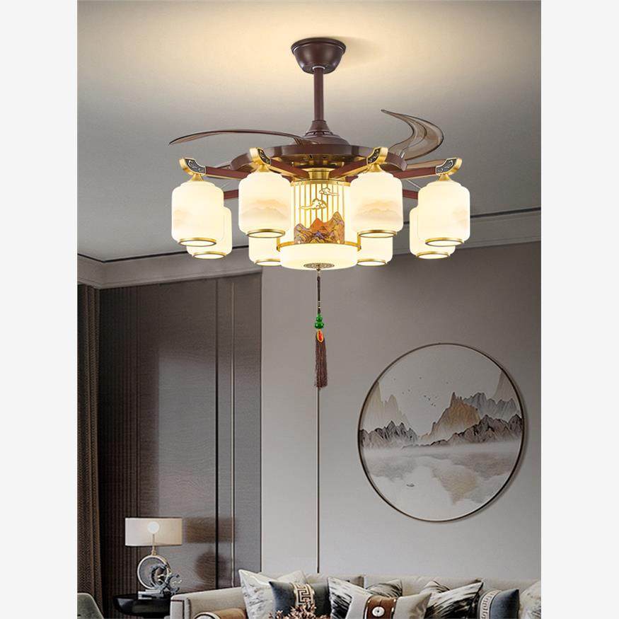 新中国风客厅吊灯全铜实木吊扇灯2025新餐厅卧室灯隐形电扇吊灯,淘宝优惠券,粉丝福利购,淘宝优惠卷