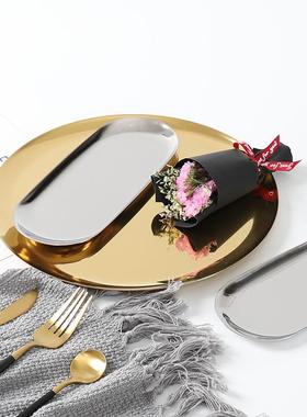 北欧风首饰展示架托盘黄铜金色椭圆形金属碟子收纳盘拍摄道具摆件