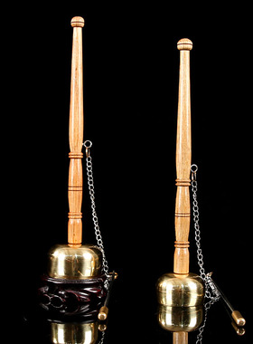 长柄实木铜磬佛堂念经引磬