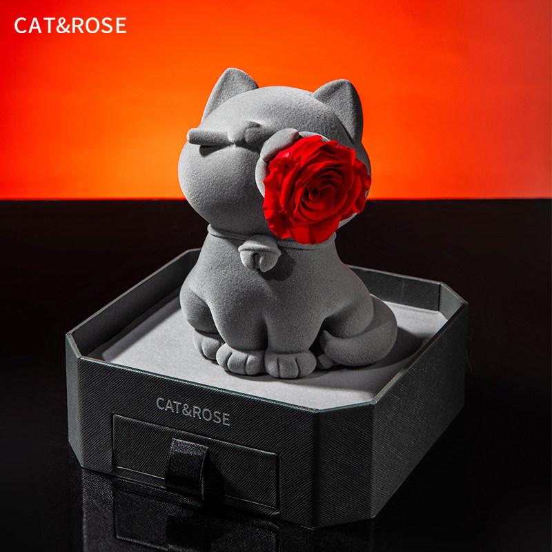 CATROSE永生花猫咪生日新婚礼物毕业季送女生高级感礼盒真花摆件