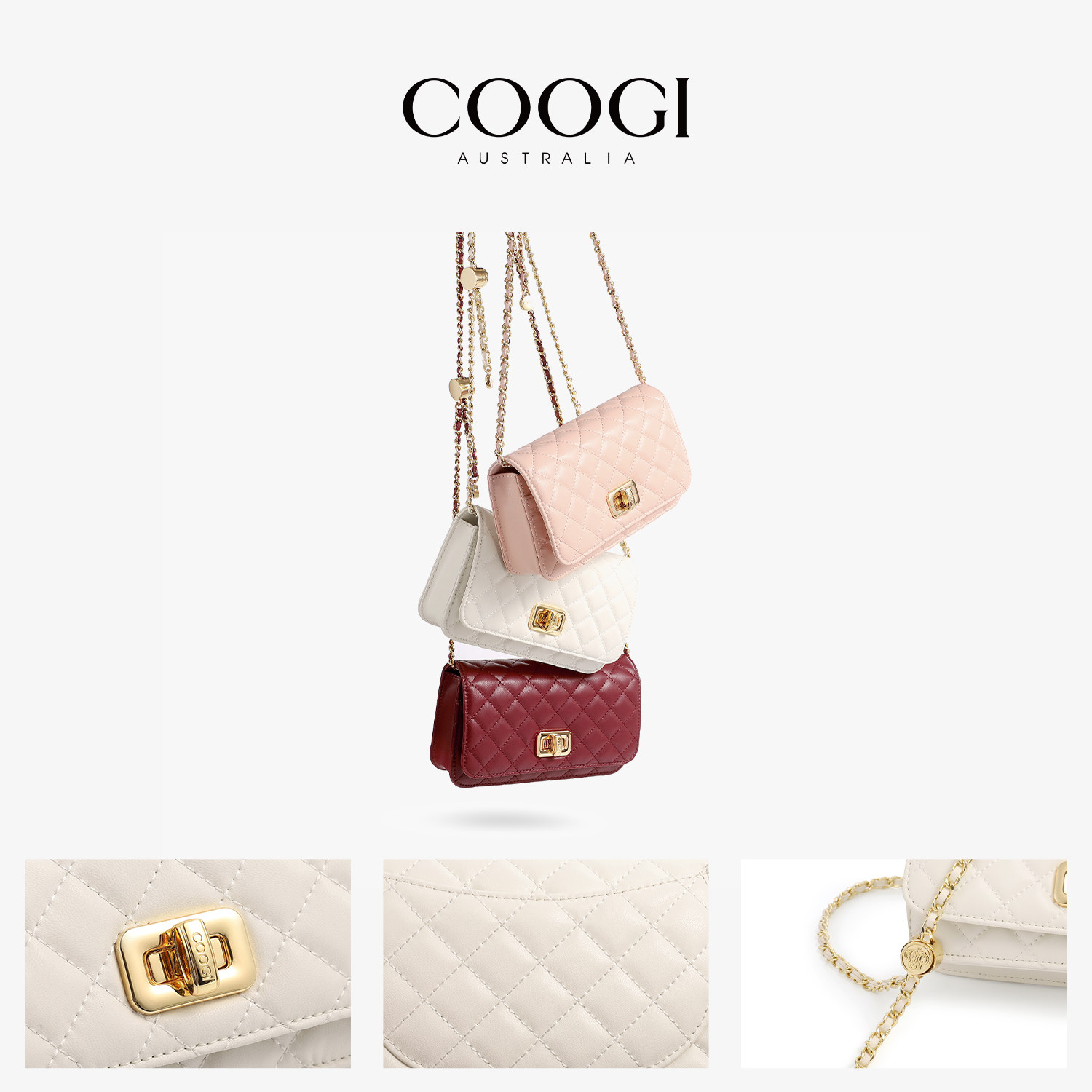 COOGI轻奢品牌包包2025新款菱格链条包时尚斜挎女包单肩包手提包,淘宝优惠券,粉丝福利购,淘宝优惠卷