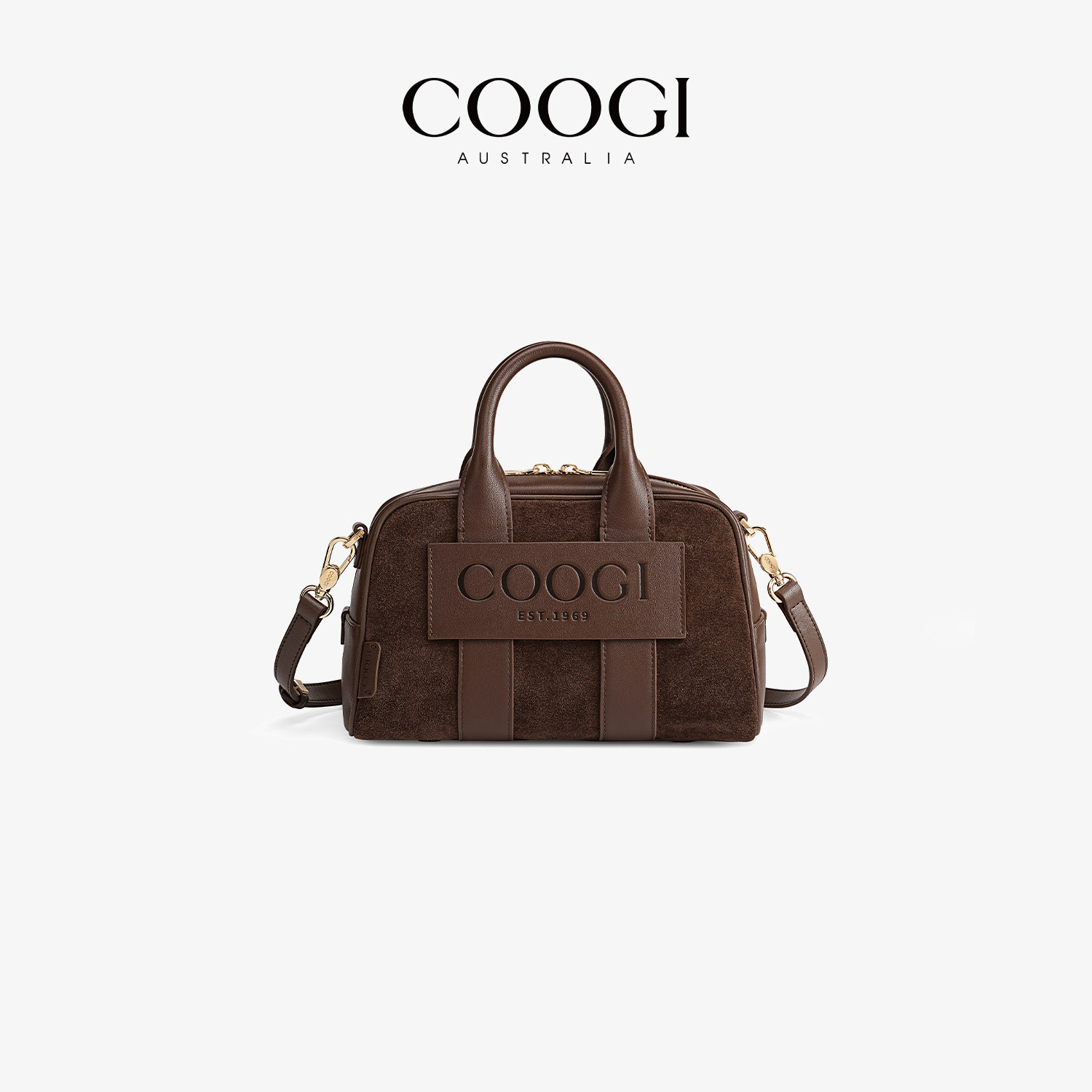 COOGI牛反绒女包轻奢新款麂皮手提包波士顿包通勤真皮单肩斜挎包,淘宝优惠券,粉丝福利购,淘宝优惠卷