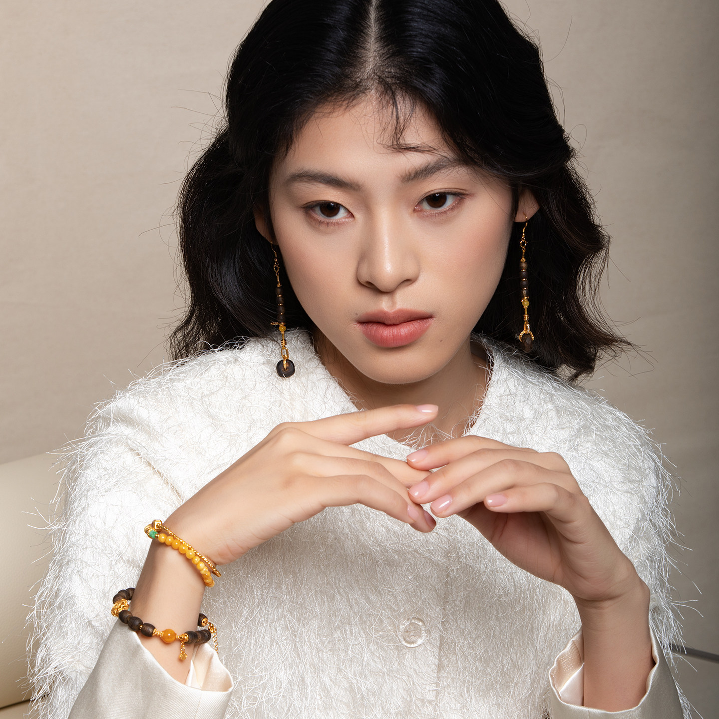 LEFTGO左戈天然沉香随形耳坠耳吊女款蜜蜡S925银镀18K金耳环,淘宝优惠券,粉丝福利购,淘宝优惠卷