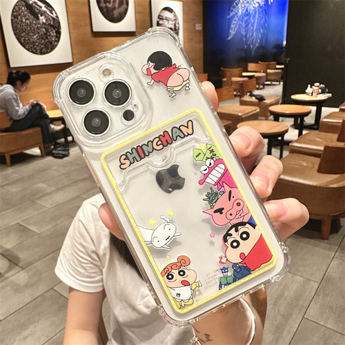 可放照片小卡适用苹果13手机壳16iPhone17promax保护15套12蜡笔小新14新款11卡套x女xr透明xsmax女8plus情侣7 - 图1