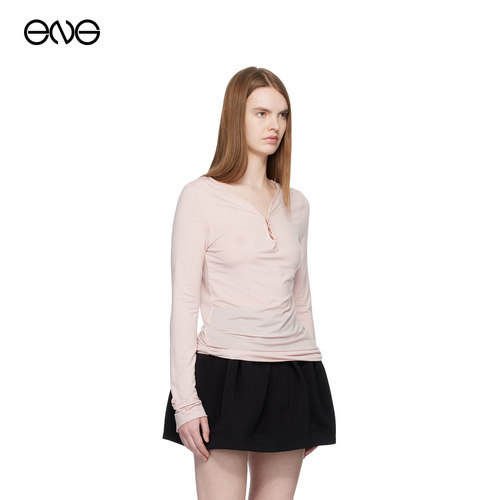 【ENG】OPEN YY亨利领长袖T恤上衣女装新品26春 - 图0