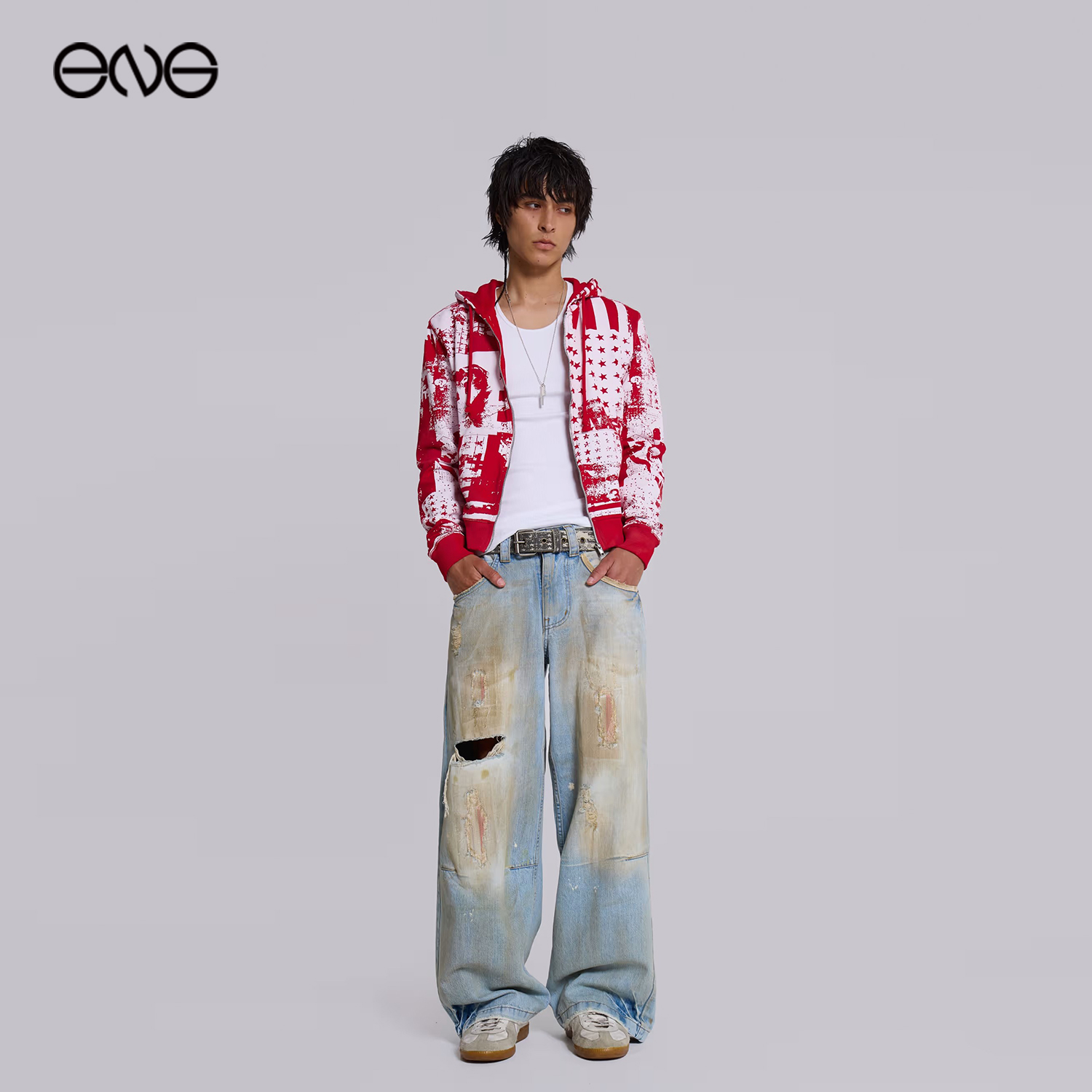 【ENG】JADED LONDON 破洞水洗做旧宽松牛仔裤男女同款 新品25秋 - 图1