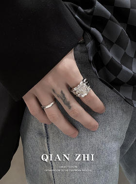 钛钢不掉色欧美夸张刀切纹戒指男
