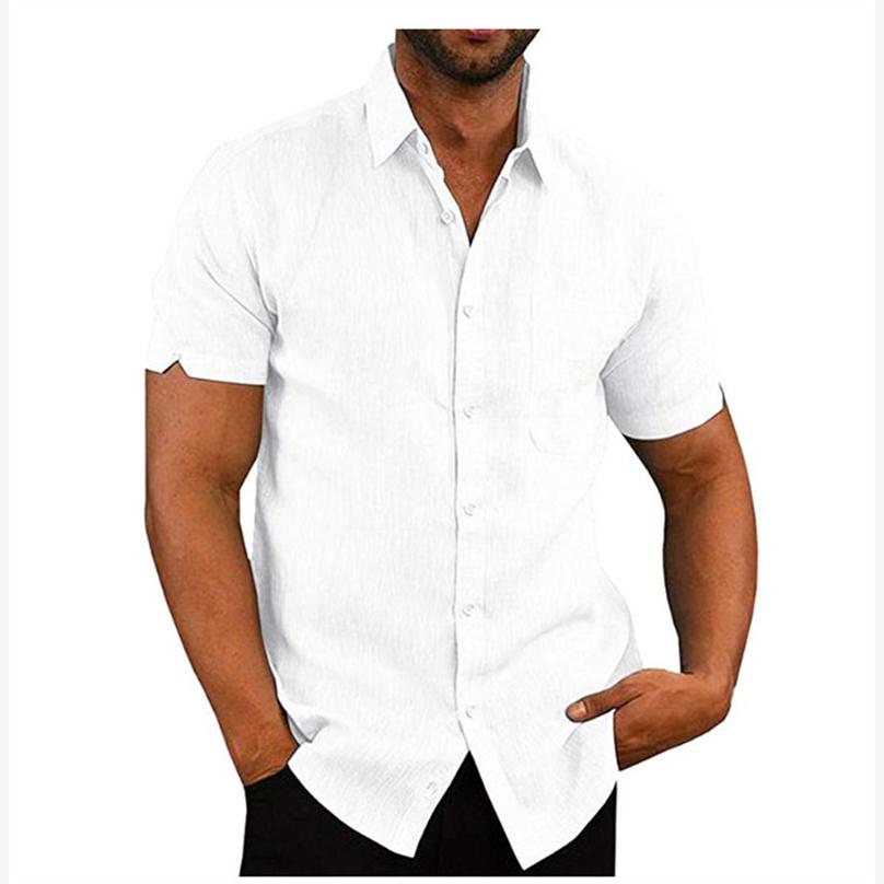 Men Short Sleeve Summer Solid Shirts Casual Loose Tops Tee - 图2