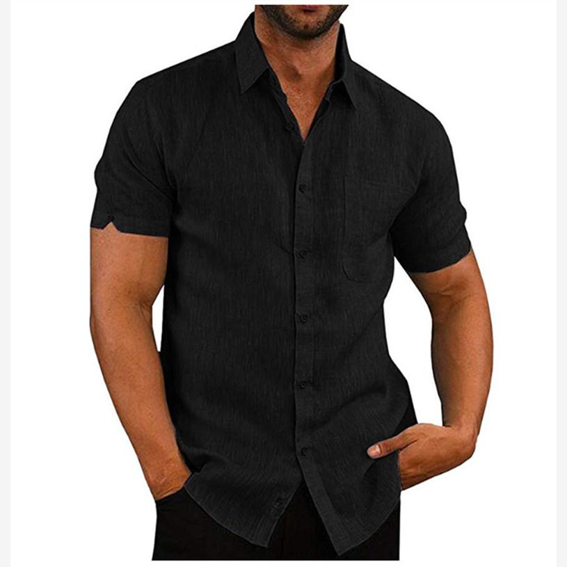 Men Short Sleeve Summer Solid Shirts Casual Loose Tops Tee - 图3