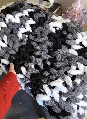 diy手工编织毛毯猫尾巴线线针织毯子粗毛线自制材料包盖毯沙发毯