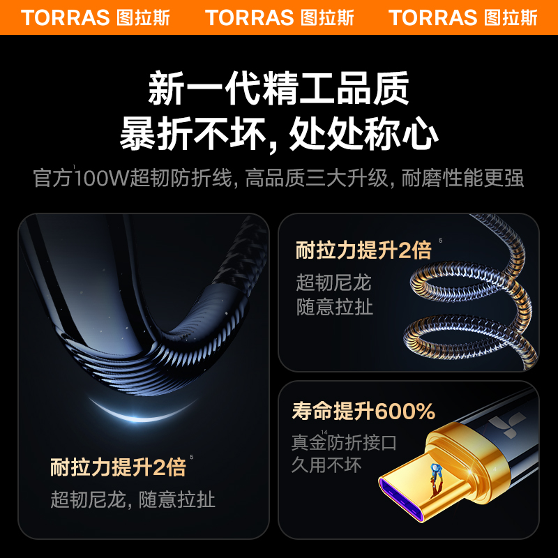 图拉斯快充适用苹果15的充电器线iPhone15promax数据线usb转typec华为tpyec超级快充plus车载mate606a66w专用 - 图3