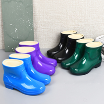 Winter Gush Rain Shoes Adult Lady Outside Wearing Short Silo Rubber Shoes Kitchen Dishwashing Non-slip Thick Underfloor Abrasion Resistant Warm Rain Boots