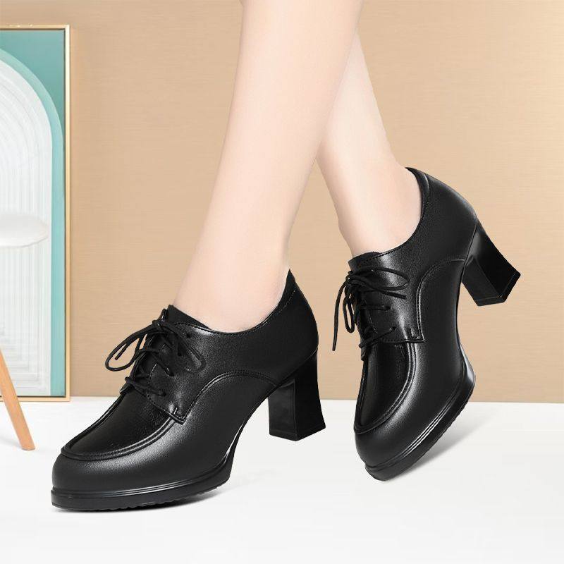 潮流系带款深口厚底女单鞋气质女士高跟鞋中年防滑耐磨模特走秀鞋,淘宝优惠券,粉丝福利购,淘宝优惠卷