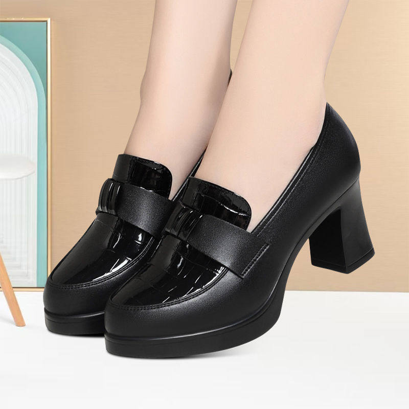 粗跟舒适深口单鞋百搭耐磨轻便乐福鞋中年旗袍走秀鞋厚底女高跟鞋,淘宝优惠券,粉丝福利购,淘宝优惠卷