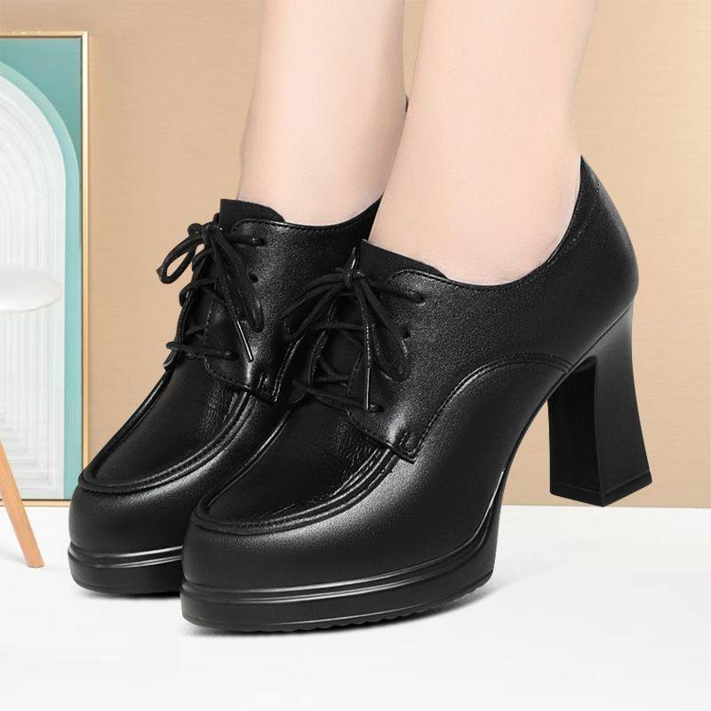 潮流系带款深口厚底女单鞋气质女士高跟鞋中年防滑耐磨模特走秀鞋,淘宝优惠券,粉丝福利购,淘宝优惠卷